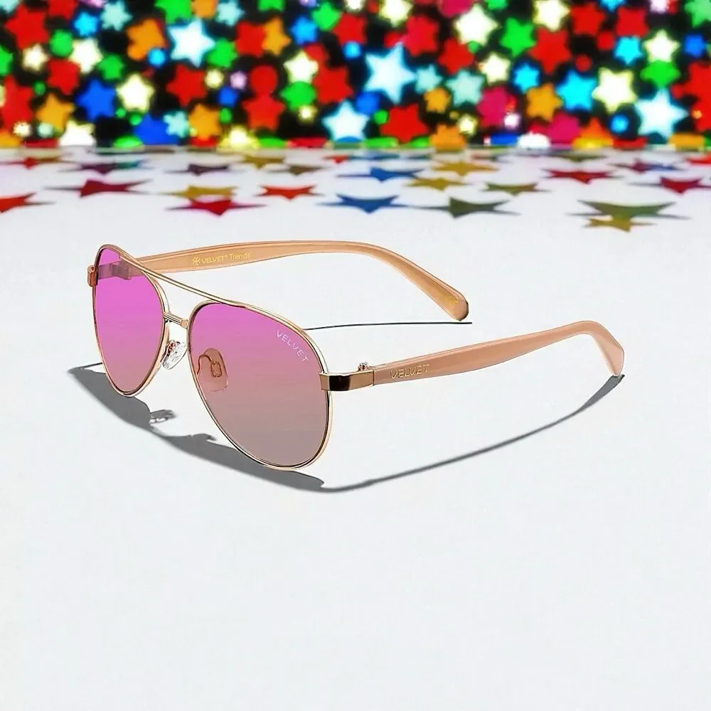 Velvet Eyewear Bonnie Aviator Sunglasses in Rose Gold Flash w/microfiber pouch